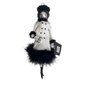 Saks Fifth Avenue Lady Ornament 2015 Black White Feather Dress Christmas w Box